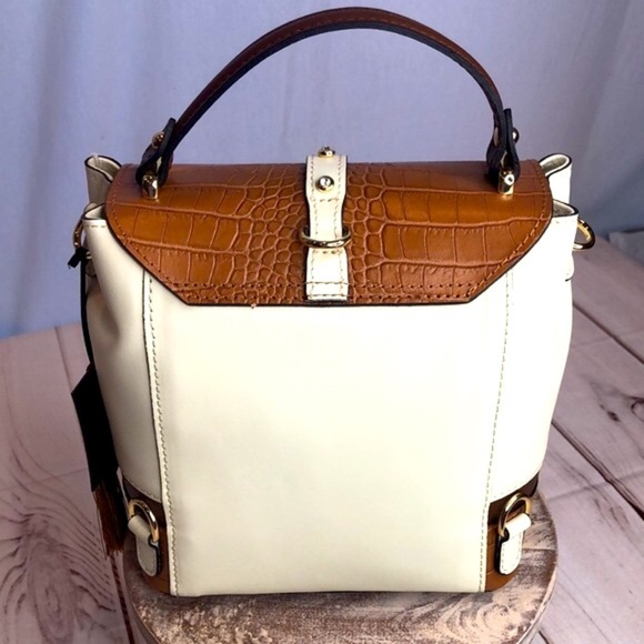 NWT House of Harlow 1960 Cream & Brown Stud Embellished Crossbody/Bag Backpack - Picture 9 of 17